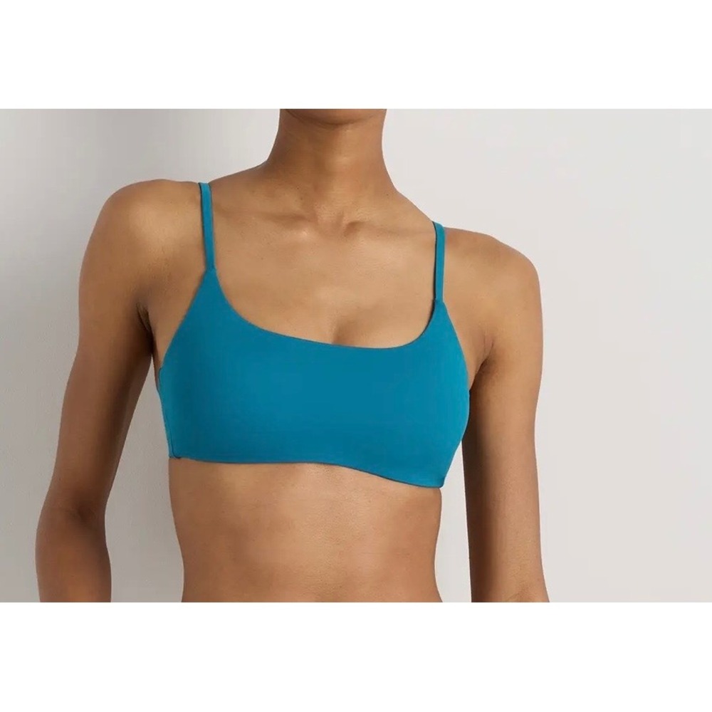 NWT Quince  Italian Scoop Neck Bikini Top XS Beach Lagoon Teal Blue Padded